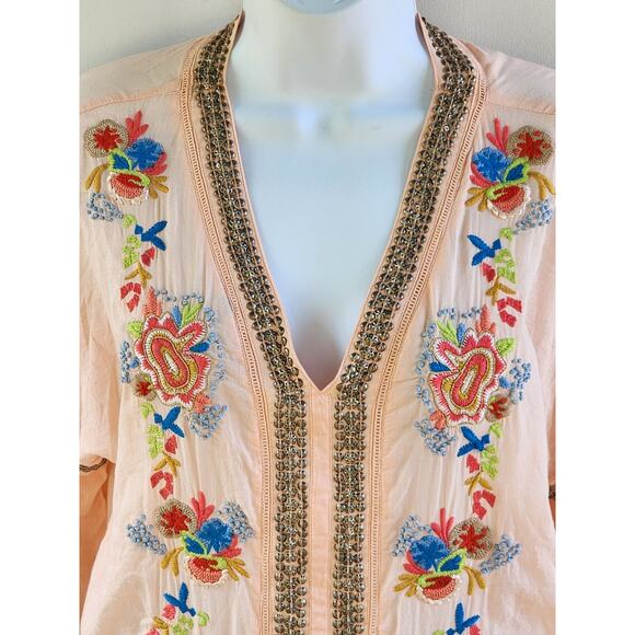 Soft Surroundings Womens Peasant TunicTop sz S Boho Floral Embroidered Cotton - Picture 4 of 8